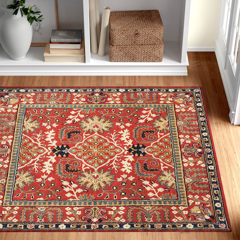 Three Posts™ Ashville Oriental Handmade Tufted Wool Red Area Rug